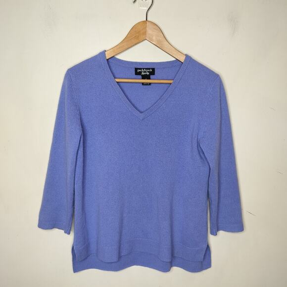 Peck & Peck 100% Cashmere Sweater V Neck Hi Low - Picture 1 of 5
